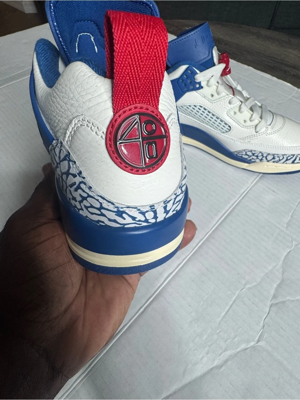 Jordan White Blue Red Retro Athletic Sneakers